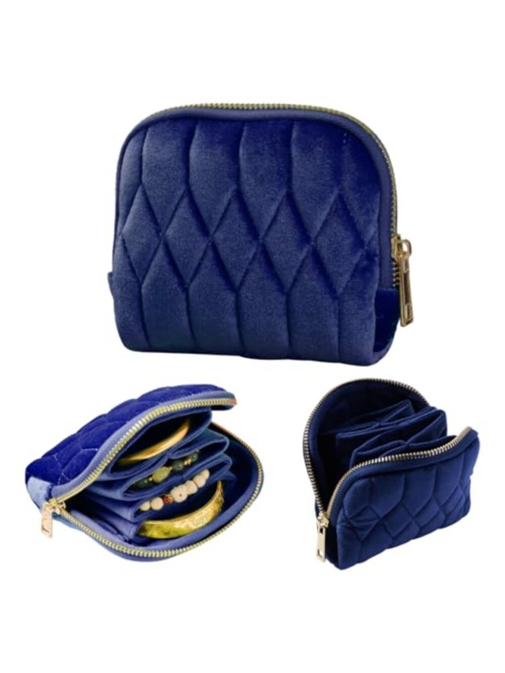 Small Velvet Jewelry Travel Case Mini Zipper Organizer Pouch Gift for Women